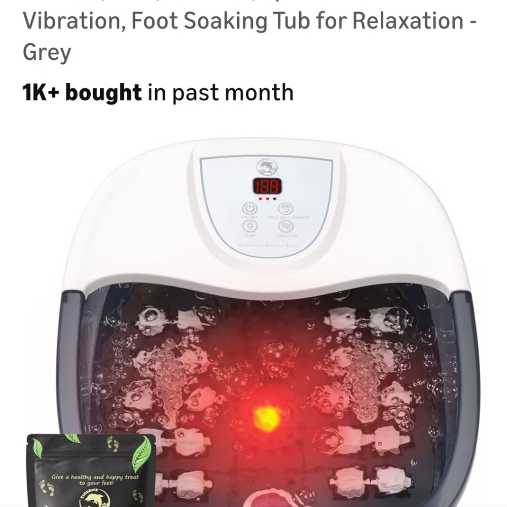 Electric Foot Soak Massager with Heat & Bubbles - White/Grey